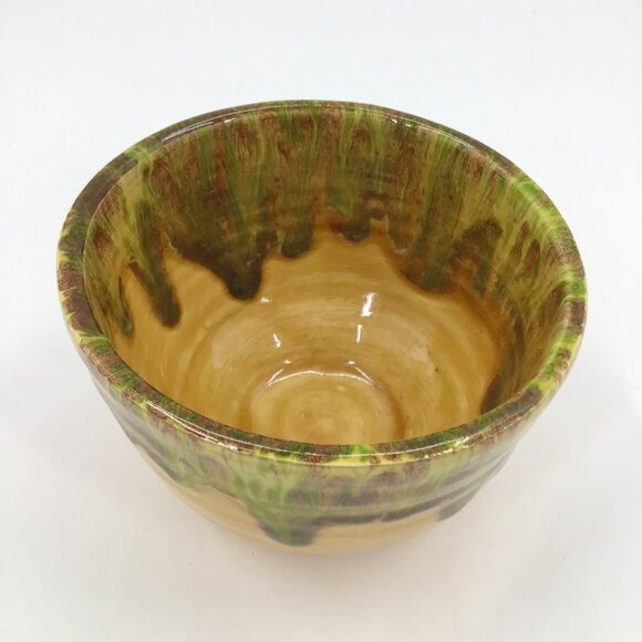 Vintage Glazed Bowl Handmade Studio Art Decor Yellow Green Glazed Artist Signed - Picture 8 of 11